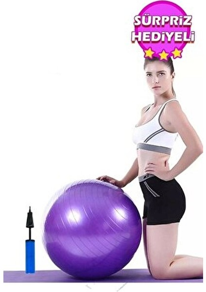 65 cm Fitilli Pilates Topu Plates Denge Yoga Spor Egzersiz Top Pompa Seti Hediye Mavi fırsatları