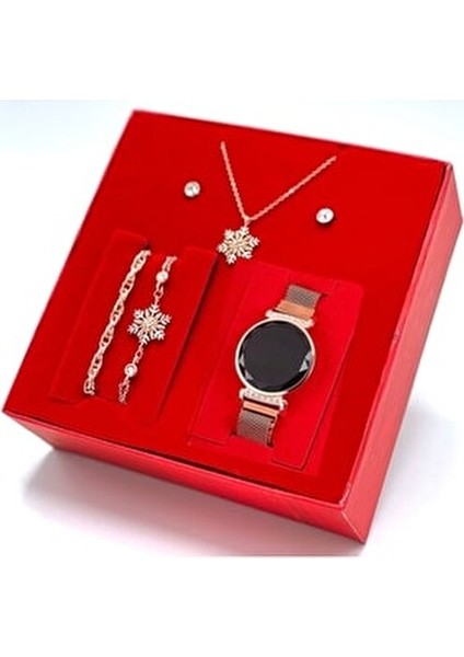 Su Geçirmez Dokunmatik Kadın Kol Saati Kolye Bileklik ve Küpe Set modelleri