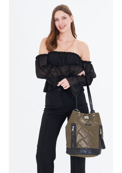 Gri Kapitone Nakışlı Büzgülü Kadın Sırt Çantası modelleri