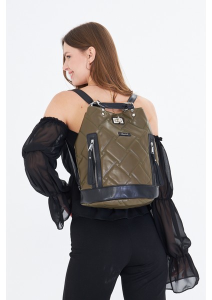 Gri Kapitone Nakışlı Büzgülü Kadın Sırt Çantası fırsatları