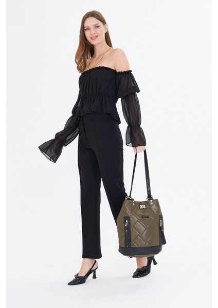 Gri Kapitone Nakışlı Büzgülü Kadın Sırt Çantası indirimleri