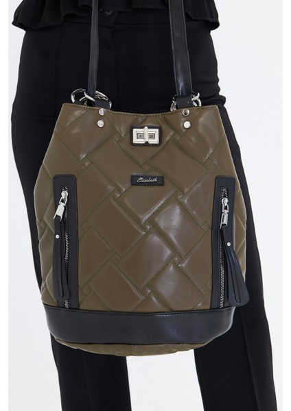 Gri Kapitone Nakışlı Büzgülü Kadın Sırt Çantası