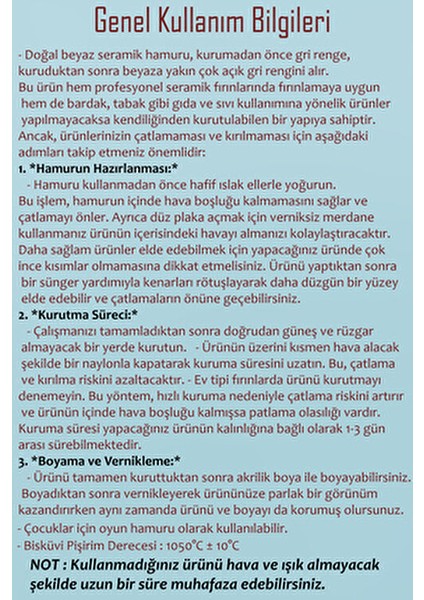 Beyaz Seramik Hamuru 3 kg 1050°C Bisküvi Pişirim Derecesi ile Seramik Yapımına Uygun