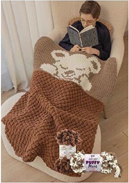 Puffy 60 Siyah Mikropolyester Malzeme ile Şiş ve Tığsız Örme İpliği Tek Parça