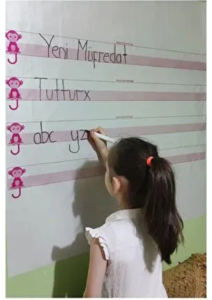 Kılavuz Çizgili Öğrenci Tahtası Yeni Müfredat Kalem Hediyeli 100X56 cm Statik Akıllı Kağıt Tahta