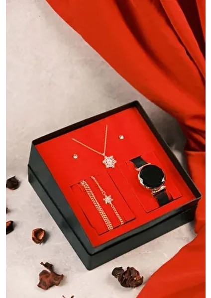 Dokunmatik Kadın Kol Saati Kolye Bileklik Küpe Seti