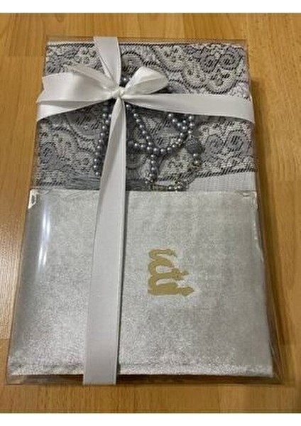 Hediyelik Bohçalık Tafta Saçaklı Gri Seccade Yasin Tesbih Seti fiyatları