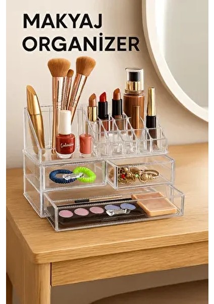 3 Çekmeceli Makyaj Düzenleyici Organizer Set Şeffaf Renkli Kullanım Alanı için Pratik Çözüm