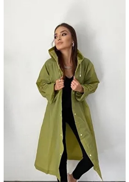 Kadın Haki Çıt Çıt Detay Şeffaf Yağmurluk fiyatları
