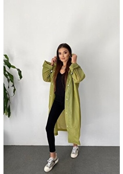 Kadın Haki Çıt Çıt Detay Şeffaf Yağmurluk modelleri