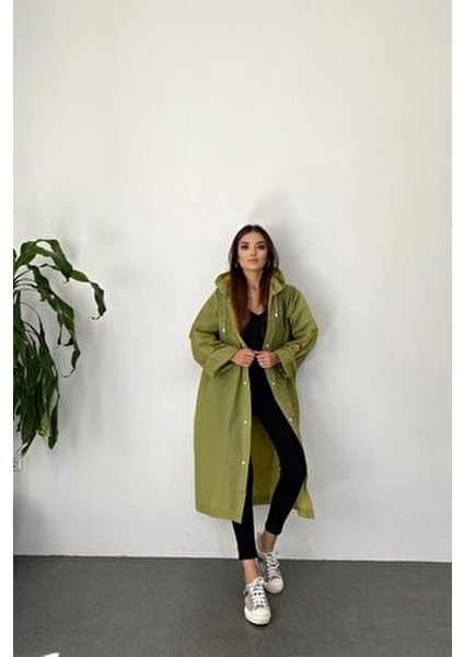 Kadın Haki Çıt Çıt Detay Şeffaf Yağmurluk fırsatları