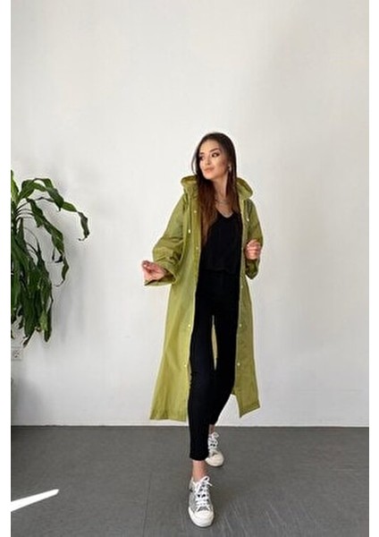 Kadın Haki Çıt Çıt Detay Şeffaf Yağmurluk indirimleri