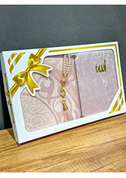 Hediyelik Bohçalık Tafta Saçaklı Pembe Seccade, Yasin, Tesbih Seti