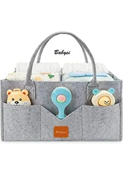 Keçe Çok Amaçlı Organizer Anne Bebek Bakım Çantası Gri