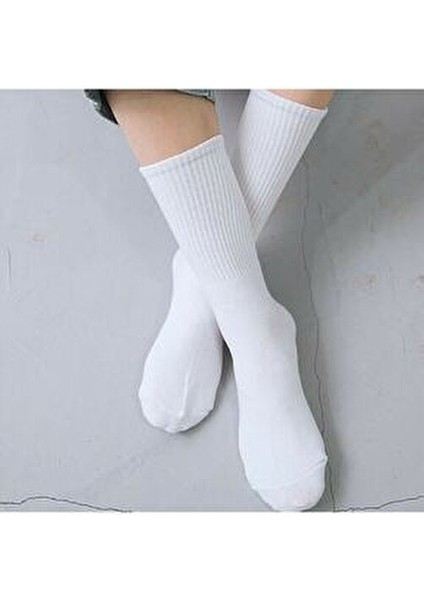 6'lı Beyaz Düz Pamuklu Tenis Kolej Çorap
