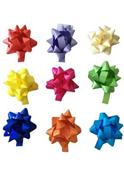 Hediye Paketi Süsleri 25 Adet Rengarenk Yapışkanlı Fiyonk Yıldız Süs Paket Süsleme Çek Yıldız