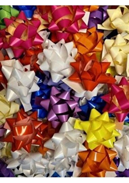Hediye Paketi Süsleri 25 Adet Rengarenk Yapışkanlı Fiyonk Yıldız Süs Paket Süsleme Çek Yıldız fiyatları