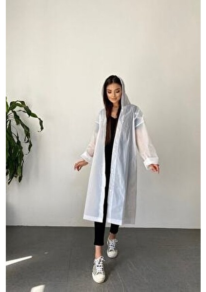 Kadın Beyaz Çıt Çıt Detay Şeffaf Yağmurluk fiyatları