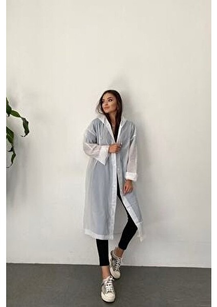 Kadın Beyaz Çıt Çıt Detay Şeffaf Yağmurluk fırsatları