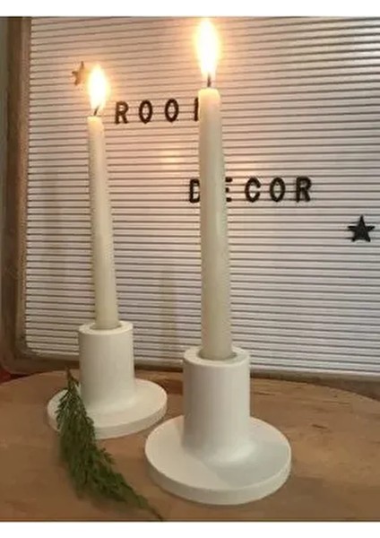 Modern Beton Şamdan Mumluk 2’li Set Beyaz Renk