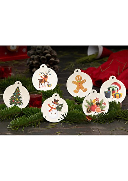 Yılbaşı Ağaç Süsü Christmas Figürlü Kabartma Baskılı 6'lı Yılbaşı Konsept Süs Çift Yön fiyatları