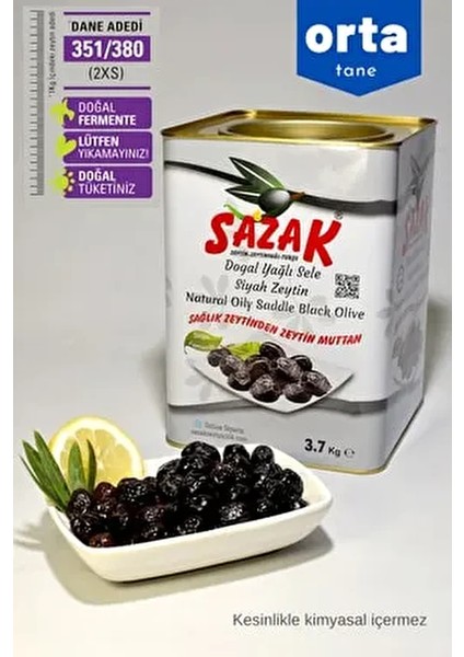 Siyah Zeytin Yağlı Sele Zeytin Orta Kalibre Net 3.7 kg (351-380 2xs) Doğal Fermente Ekonomik Boy