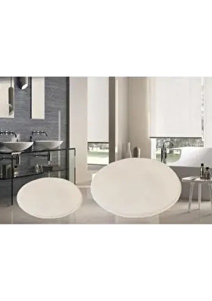 2 Li Yuvarlak Post Peluş Banyo Paspası Takımı Büyük Boy Jel Taban Klozet Takım Beyaz 100X100 80X80