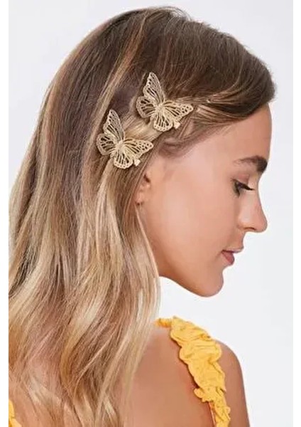 Kadın 2'li Gold Metal Kelebek Pens Toka Seti