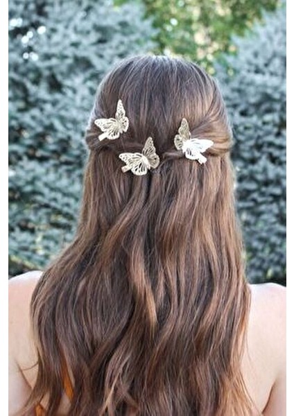 Kadın 2'li Gold Metal Kelebek Pens Toka Seti fiyatları