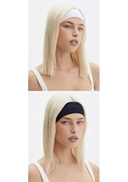 Pamuklu Penye Kumaştan 2 Adet Kadın Bandana - Saç Bandı - Spor Bandı