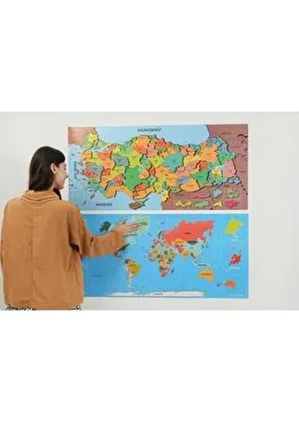 Renkli Türkiye ve Dünya Haritası Seti Statik Akıllı Kağıt Tahta fiyatları