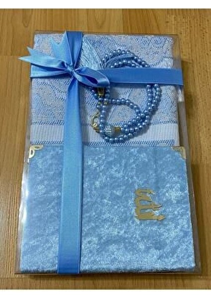 Hediyelik Bohçalık Tafta Saçaklı Mavi Seccade, Yasin, Tesbih Seti fiyatları