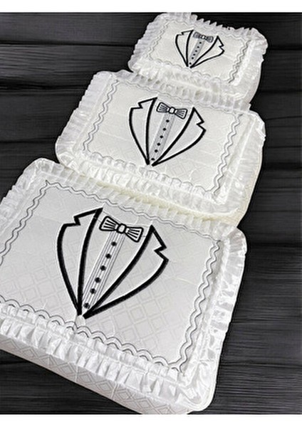 3'lü Damat Fiyonk Figürlü Çeyizlik Saten Bohça Nişan Gelin Damat Hurç Seti modelleri