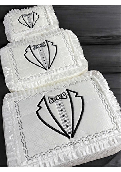 3'lü Damat Fiyonk Figürlü Çeyizlik Saten Bohça Nişan Gelin Damat Hurç Seti indirimleri