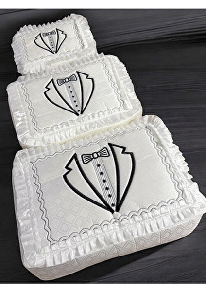 3'lü Damat Fiyonk Figürlü Çeyizlik Saten Bohça Nişan Gelin Damat Hurç Seti