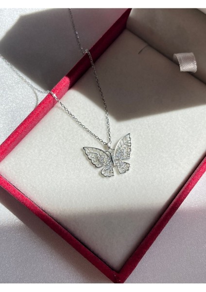 925 Ayar Gümüş Rose Kaplama, Zirkon Taşlı Diaethria Kelebek Kolye – Özel Tasarım Takı fırsatları
