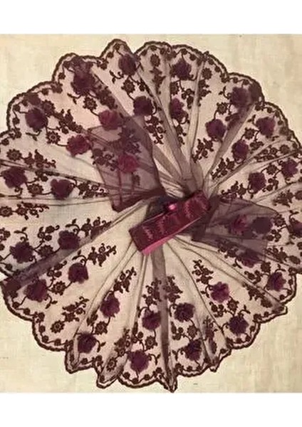 Kına Gecesi 3 Boyutlu Kına Örtüsü Duvak Yuvarlak Papatya Model Bordo