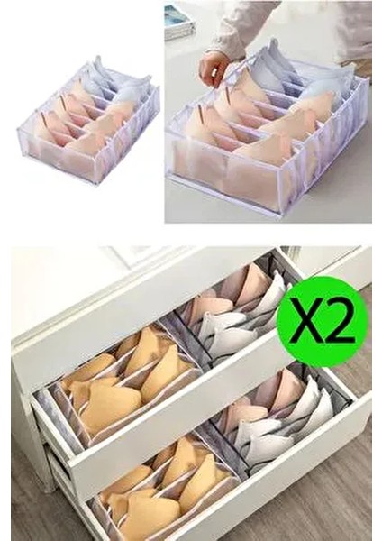 2 Adet 8 Bölmeli Sütyen Düzenleyici Akordiyon Dolap ve Çekmece Içi Organizeri