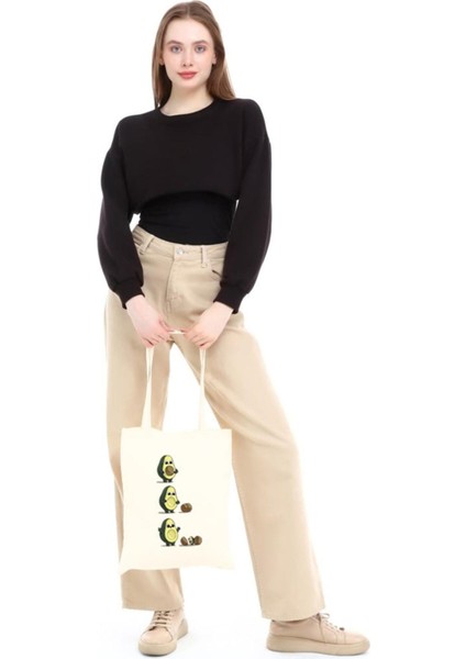 Avokado Ve Yavrusu Baskılı Ham Bez Çanta modelleri