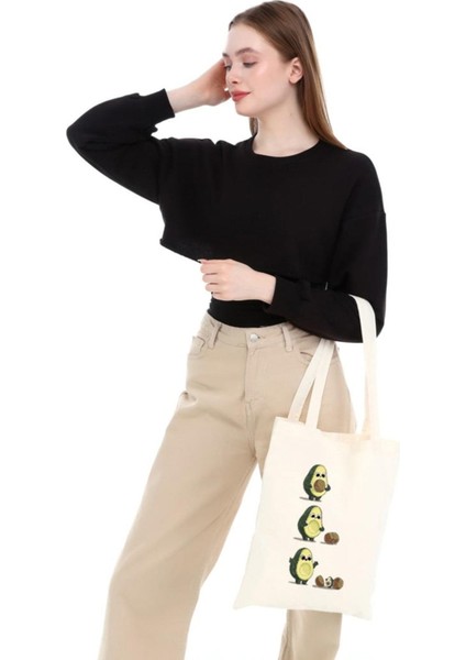 Avokado Ve Yavrusu Baskılı Ham Bez Çanta fırsatları