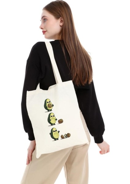 Avokado Ve Yavrusu Baskılı Ham Bez Çanta indirimleri