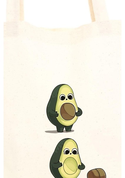 Avokado Ve Yavrusu Baskılı Ham Bez Çanta