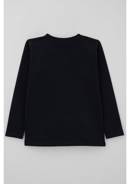 Erkek Çocuk Uzun Kollu Tişört Cool Yazı Armalı Cepli 4-8 Yaş, Lacivert fiyatları