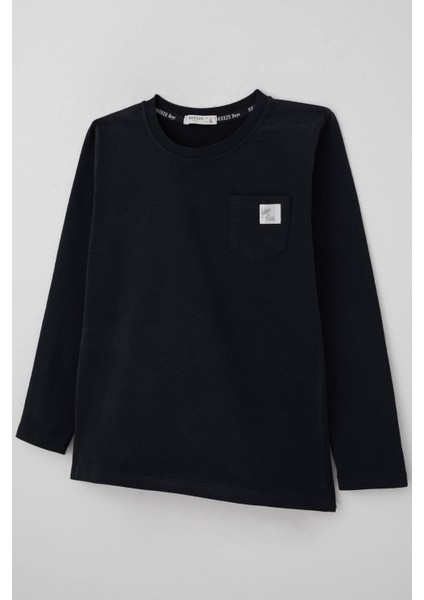 Erkek Çocuk Uzun Kollu Tişört Cool Yazı Armalı Cepli 4-8 Yaş, Lacivert modelleri