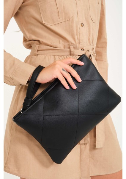 Simfa Siyah Kapitone Deri Clutch El Çantası
