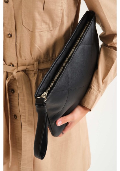 Simfa Siyah Kapitone Deri Clutch El Çantası