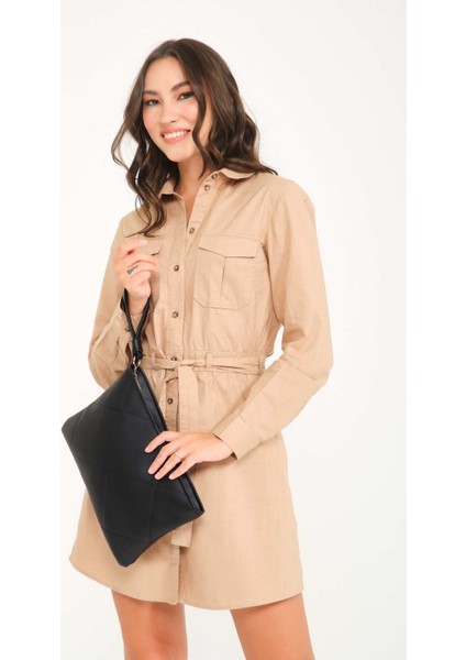 Simfa Siyah Kapitone Deri Clutch El Çantası