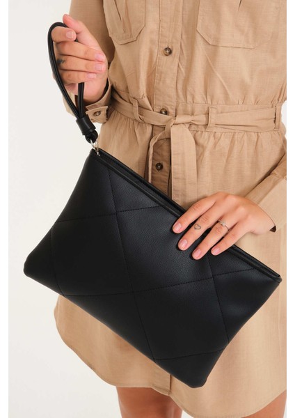 Simfa Siyah Kapitone Deri Clutch El Çantası