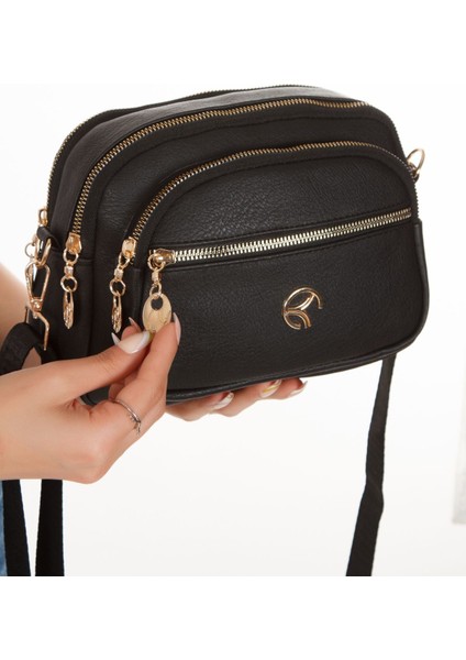 Kadın Çapraz Askılı Günlük Siyah Omuz Çantası