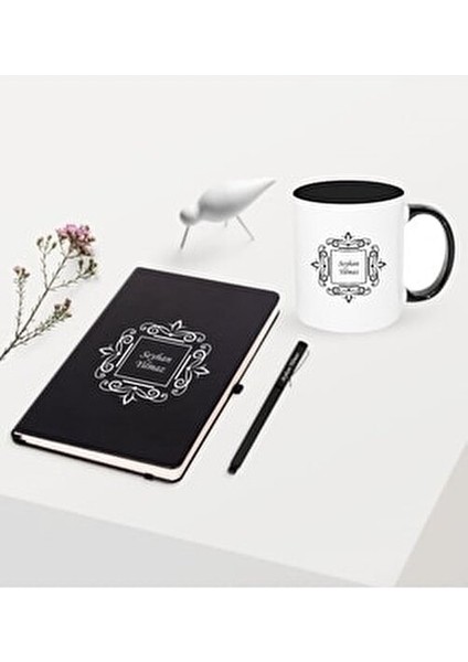 Kişiye Özel Siyah Defter Kalem Kupa Seti - 1 Okul Defterleri Renk: Siyah